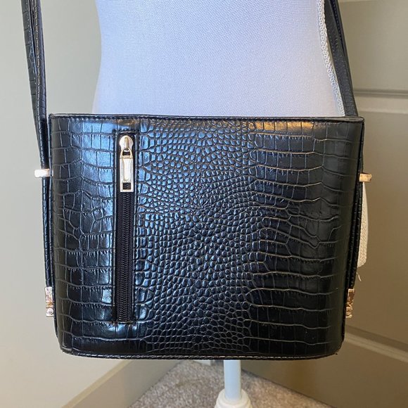 SAMOE | Black Crossbody Alligator Leather Pattern - Picture 1 of 9